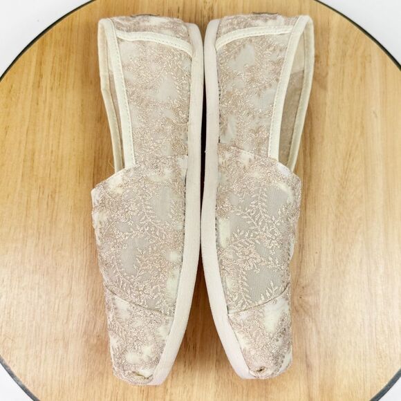 Toms Alpargata Embroidered Hibiscus Lace Slip On Shoes Ivory Metallic Tan 8.5 - Picture 6 of 12
